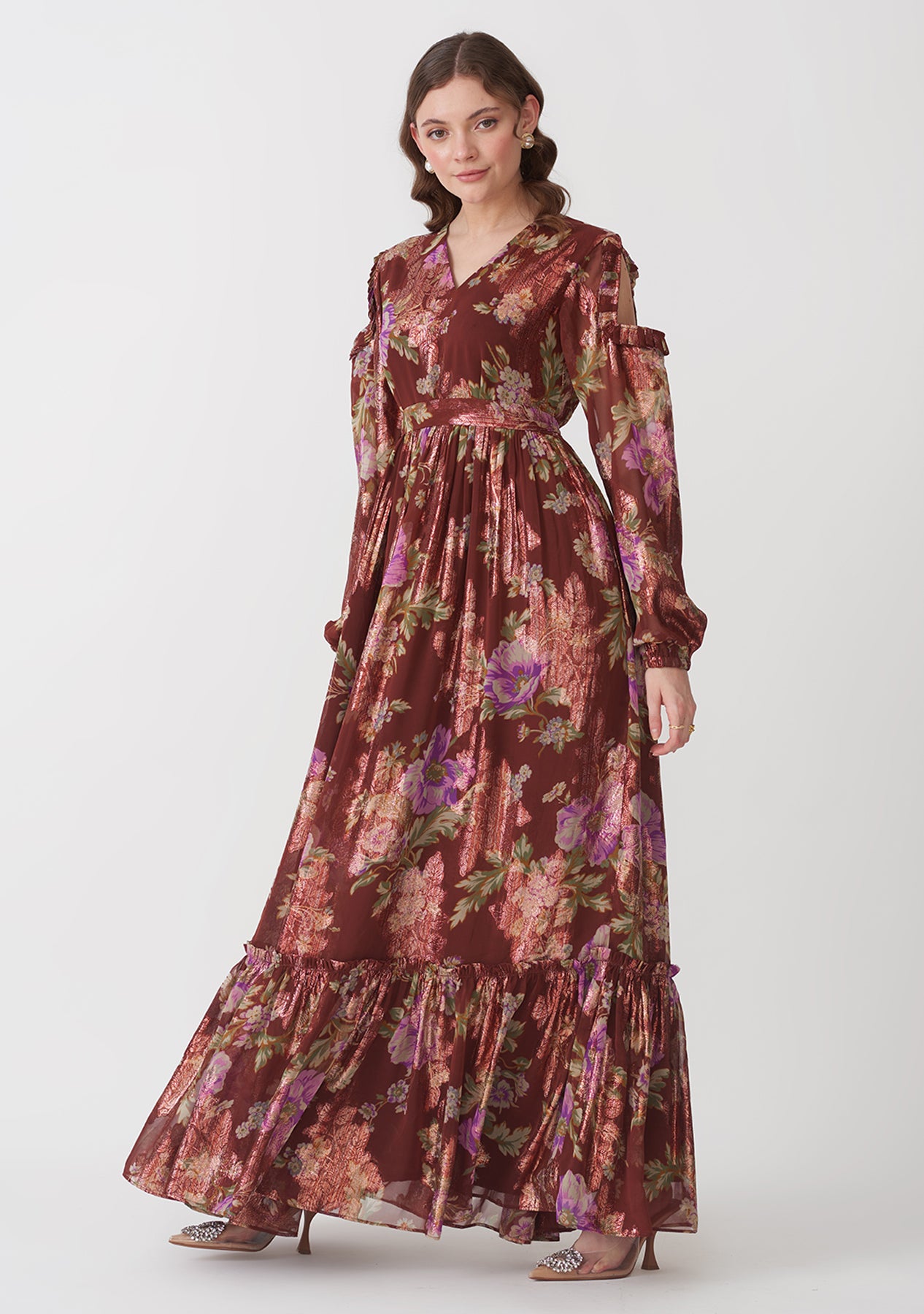 Camila Burgundy Floral Print Strapless Maxi Dress With Thigh Split – Club L  London - UK